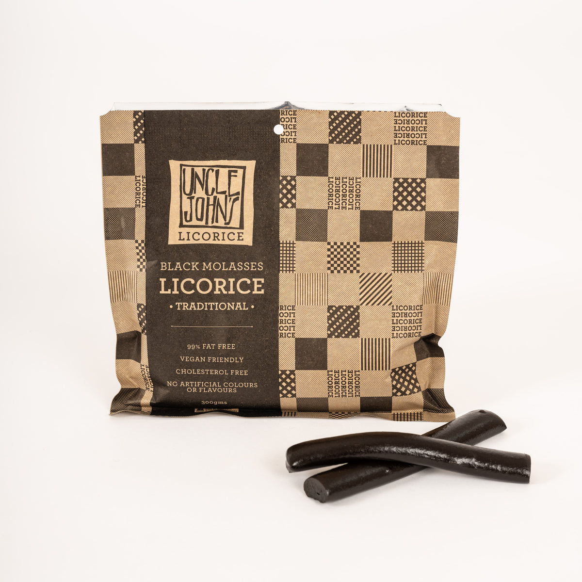 Plain Molasses Licorice 300g Bag Uncle John's Licorice
